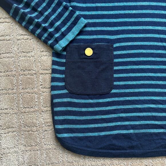 Tory Burch Wool Cashmere Sweater Women's L Striped Knit Tunic Navy Blue Preppy - Picture 4 of 10
